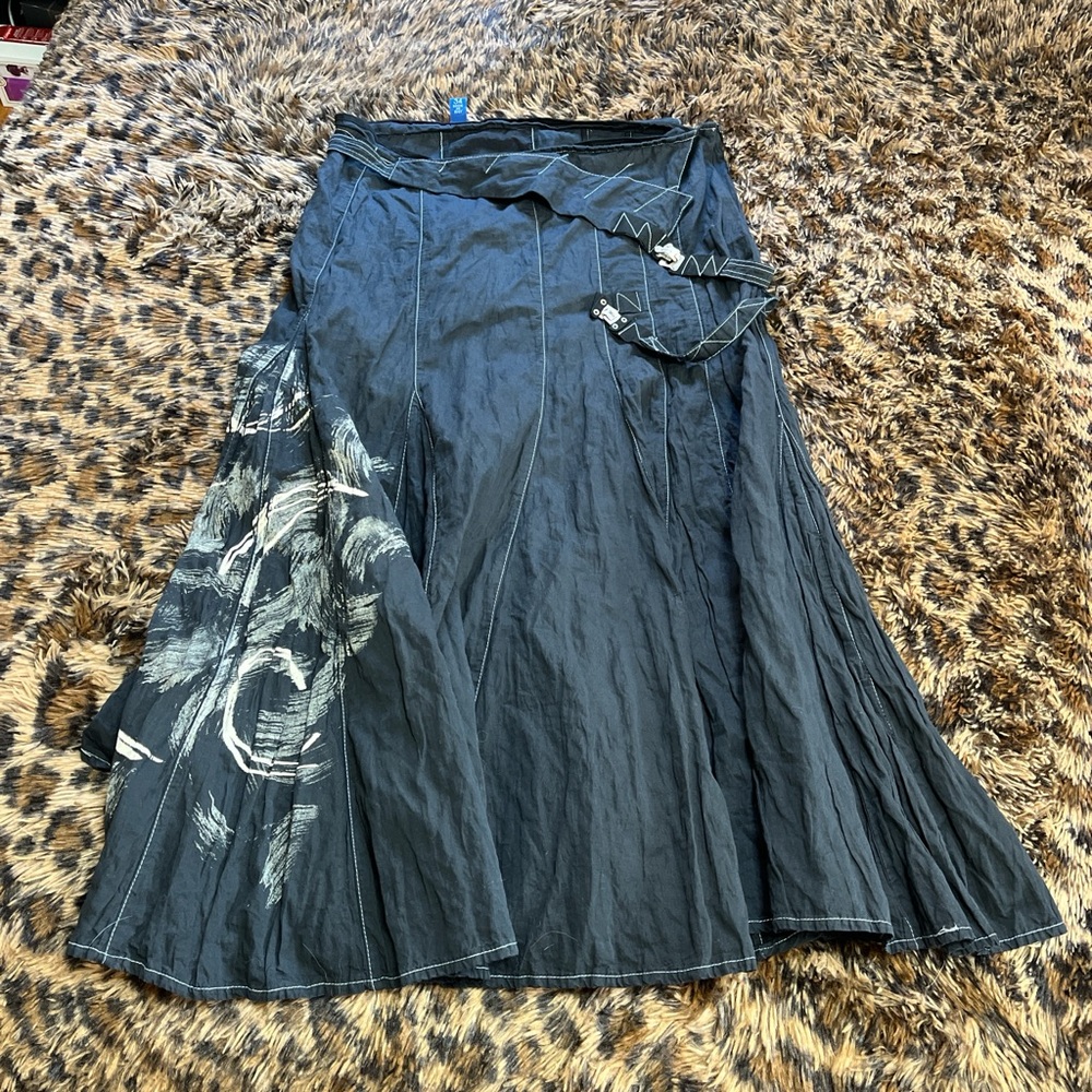 Vintage OHDD/Save The Queen Black A-Line Maxi Skirt with Abstract Print